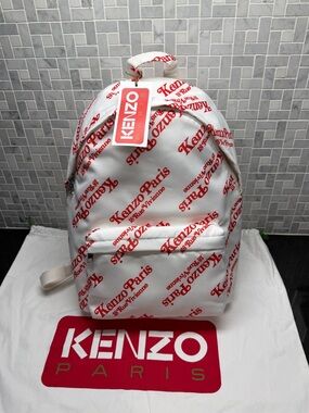 Kenzo Paris Logo Print Backpack Off White Red Allover Logo Canvas New With Tags